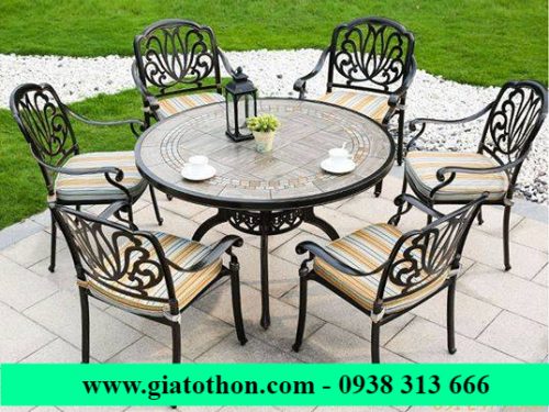 Bộ nhôm đúc Caro tròn mặt đá ngoài trời 1345 1