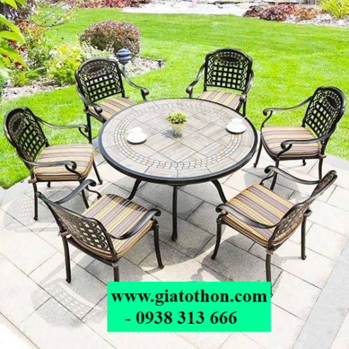 Bộ nhôm đúc Caro tròn mặt đá ngoài trời 678 1